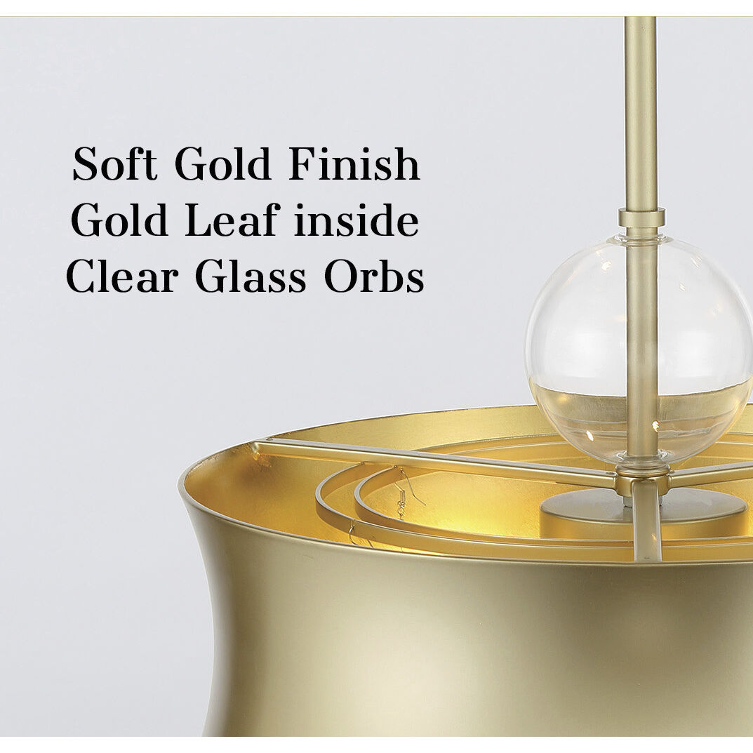 Verdi Square 3 Light 14 inch Soft Gold With Gold Leaf Convertible Pendant Ceiling Light